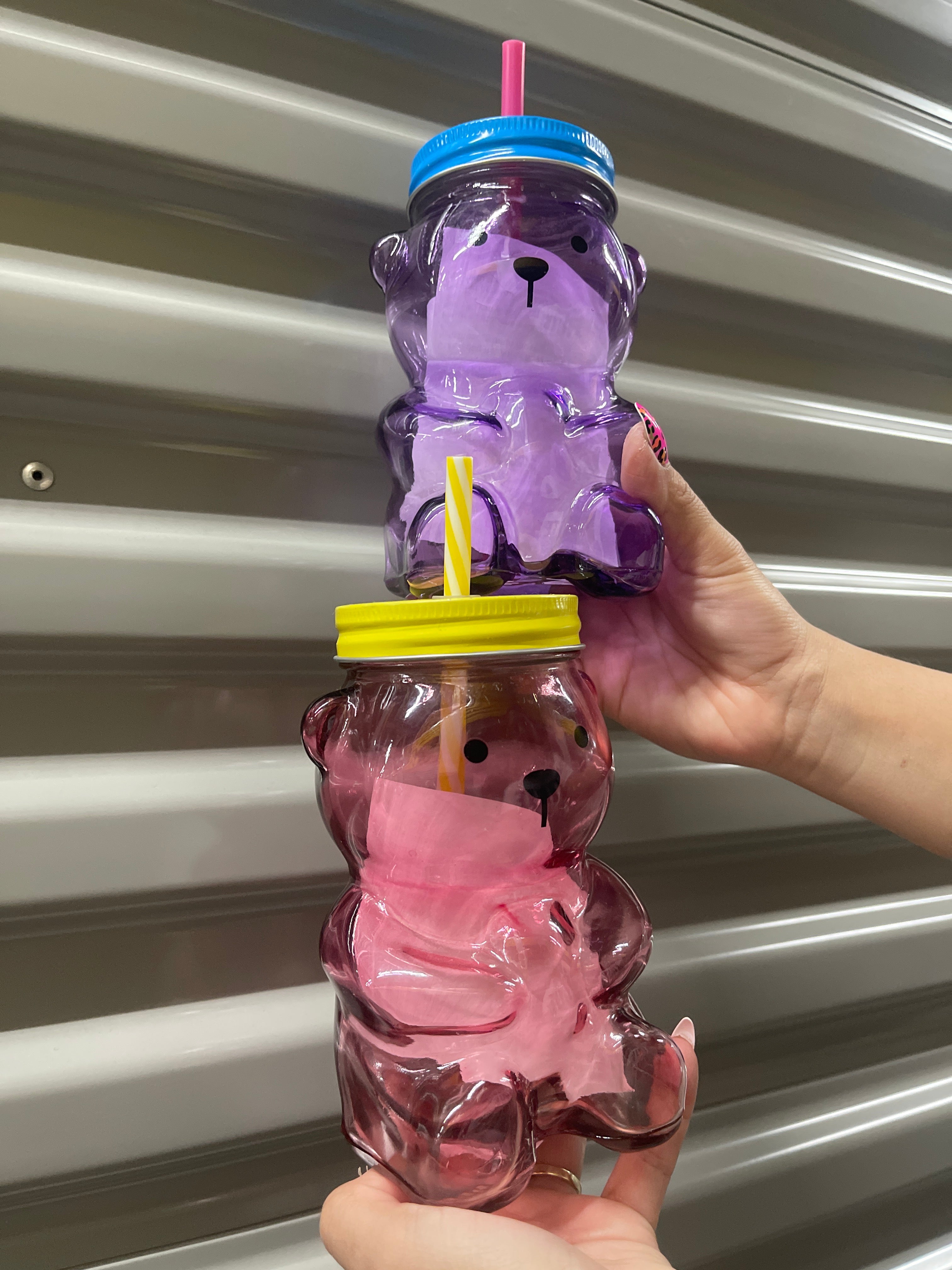 Vaso con Pitillo de Vidrio Oso