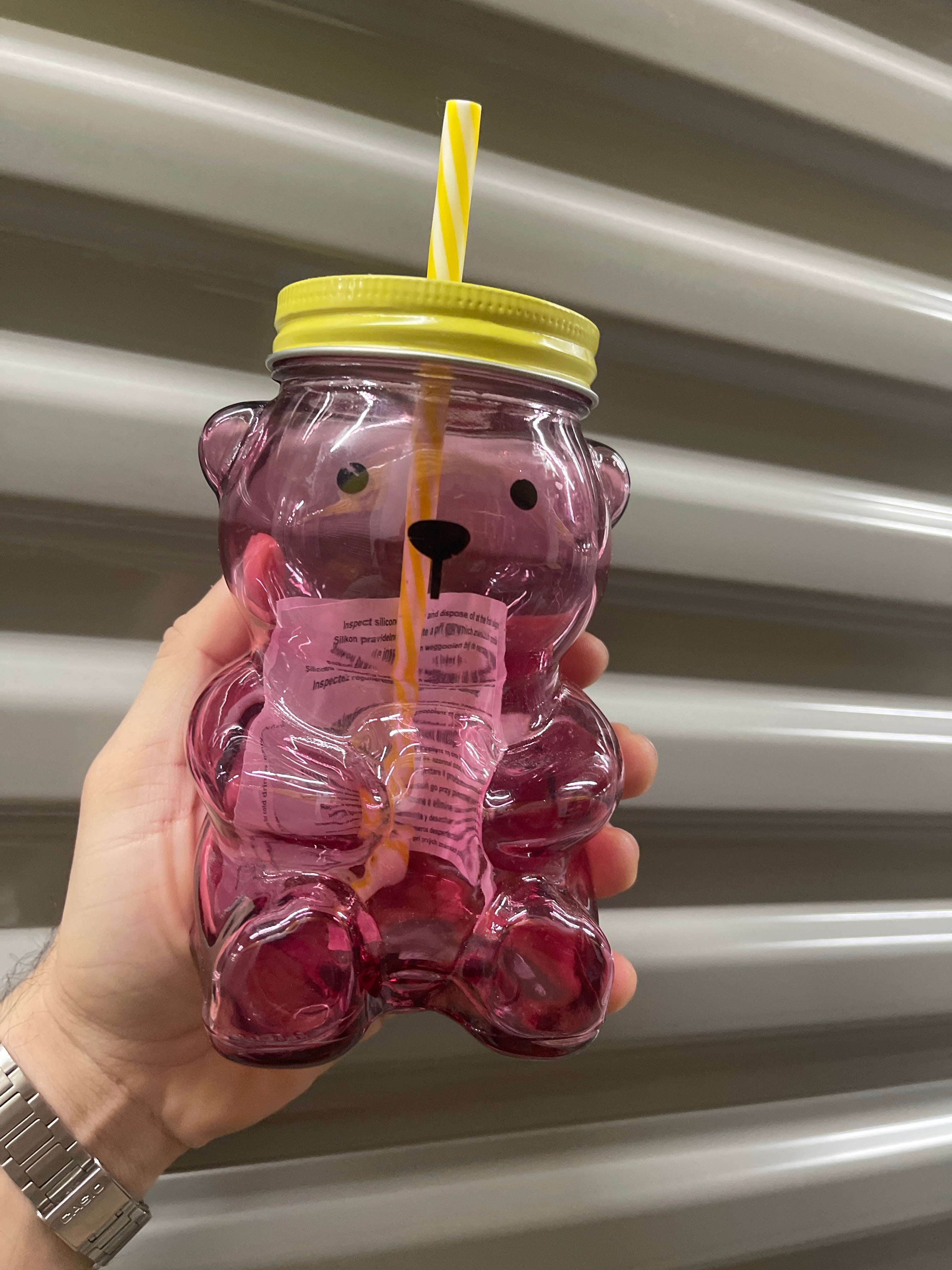 Vaso con Pitillo de Vidrio Oso