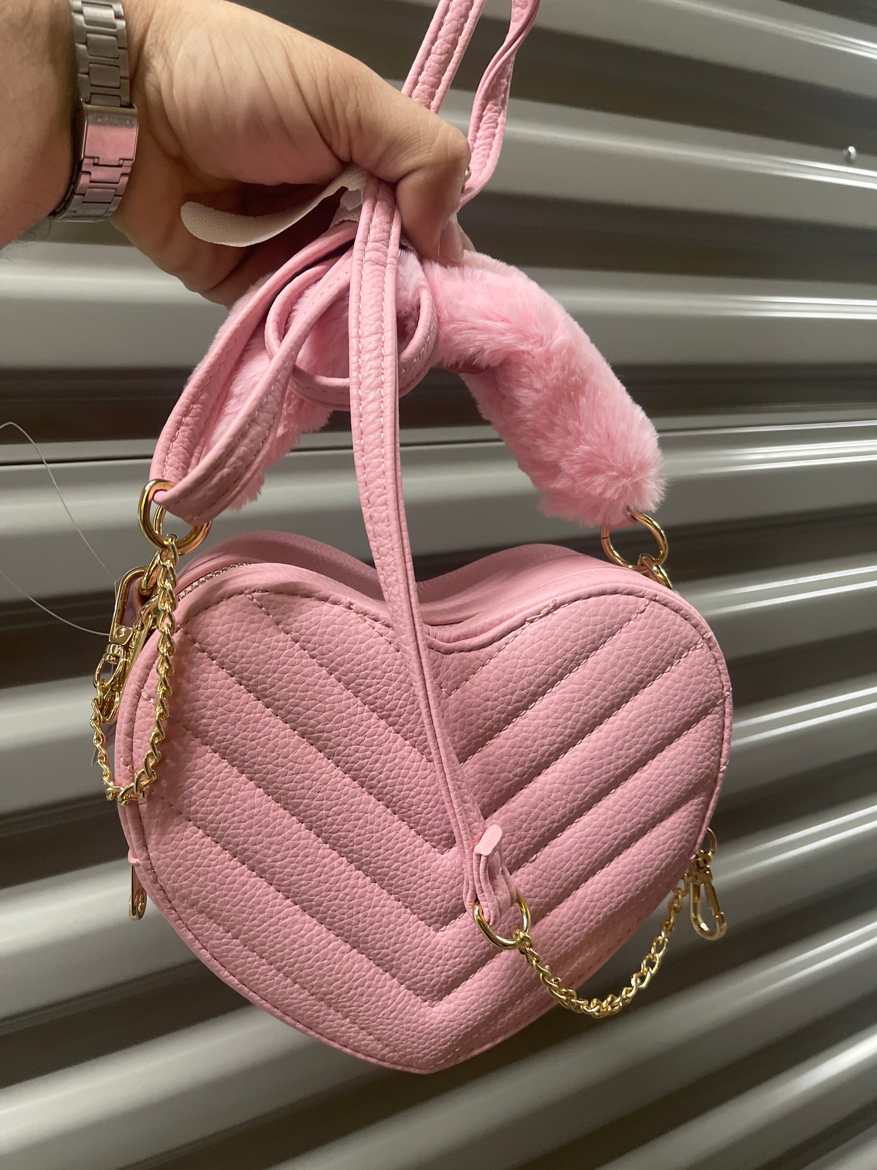Cartera Peluche Corazón Rosada