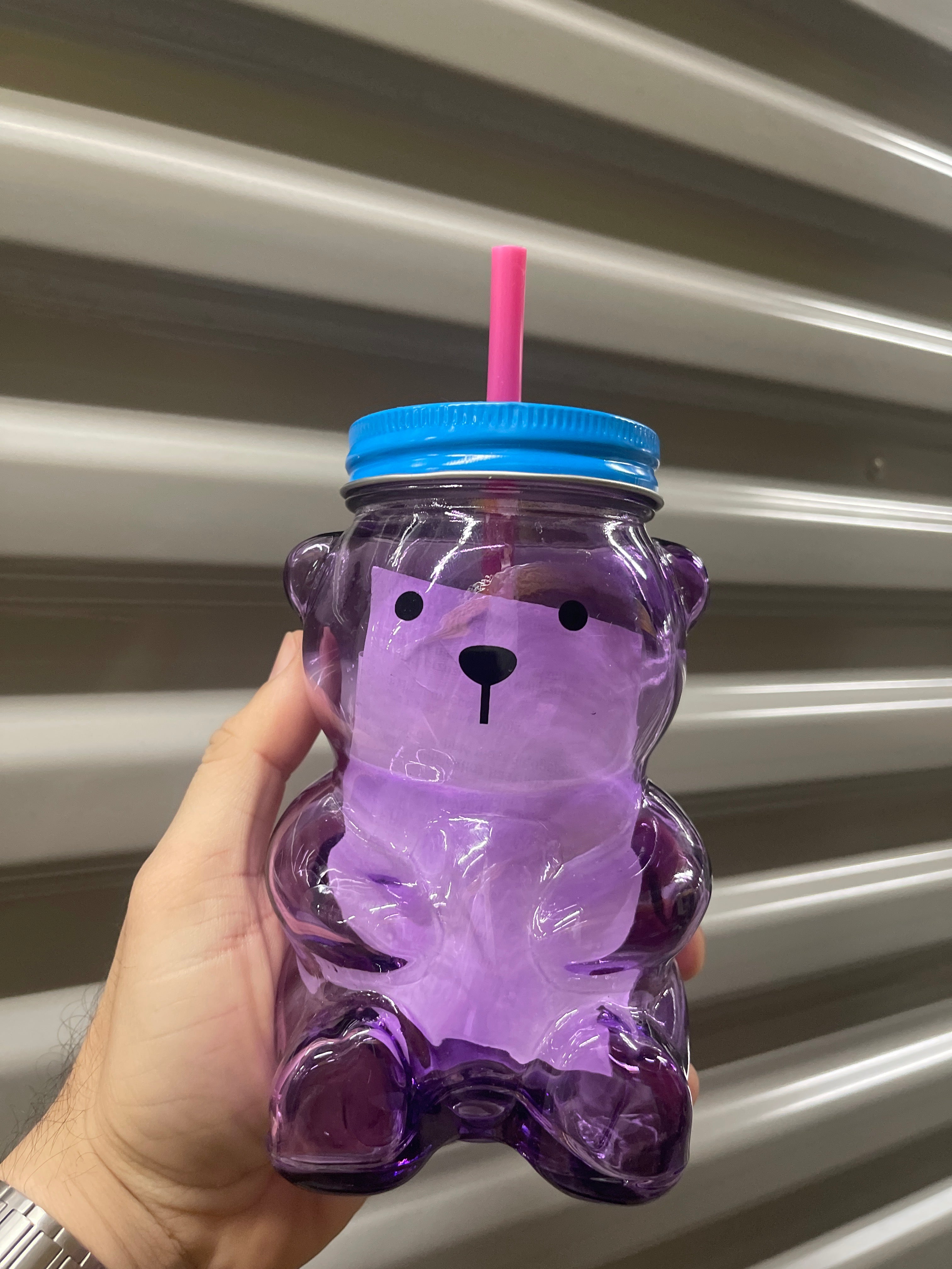 Vaso con Pitillo de Vidrio Oso